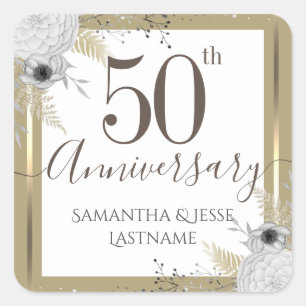 50th Wedding Anniversary Floral Square Sticker
