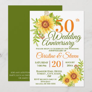 50th Wedding Anniversary Floral Sunflower Invitation