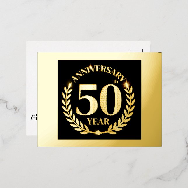50th wedding anniversary foil invitation postcard (Front/Back)