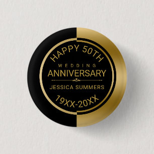 50th Wedding Anniversary Geometric Black & Gold 3 Cm Round Badge