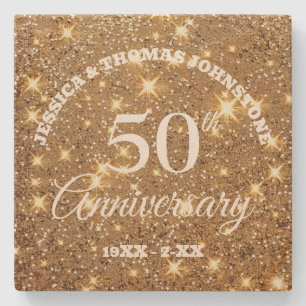 50th Wedding Anniversary Gift Personalised Stone Coaster