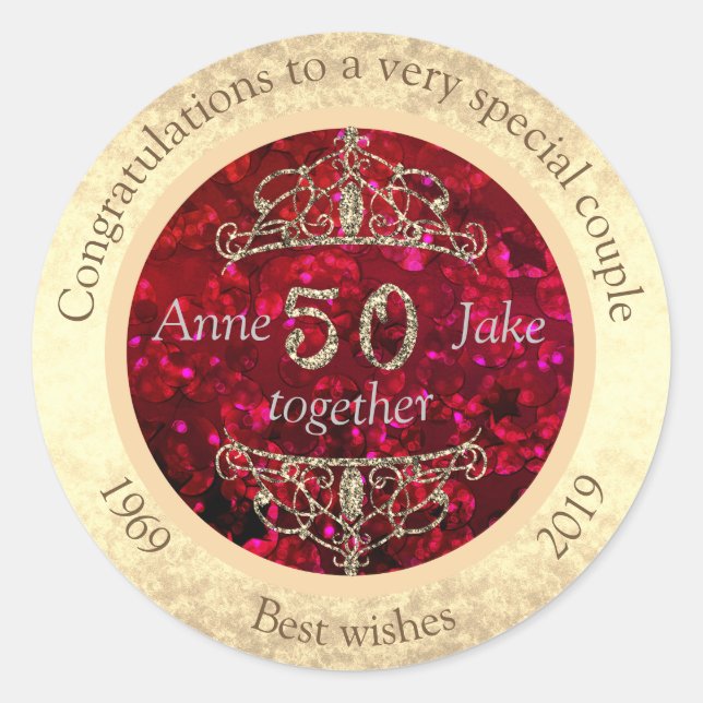 50th Wedding Anniversary Gifts for Couples Congrat Classic Round Sticker (Front)