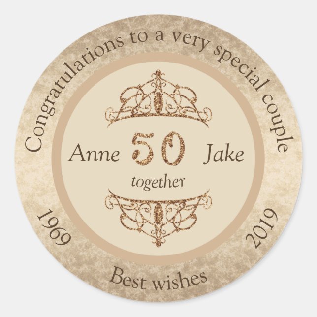 50th Wedding Anniversary Gifts for Couples Congrat Classic Round Sticker (Front)