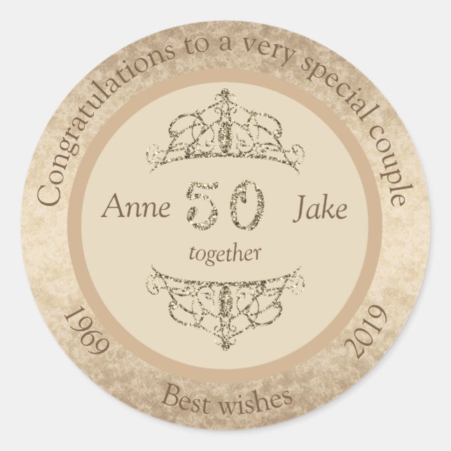 50th Wedding Anniversary Gifts for Couples Congrat Classic Round Sticker (Front)