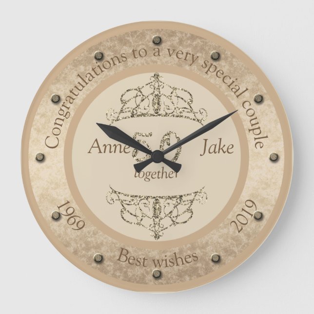 50th Wedding Anniversary Gifts for Couples Congrat Large Clock (Front)