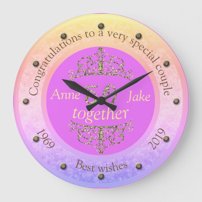 50th Wedding Anniversary Gifts for Couples Congrat Large Clock (Front)