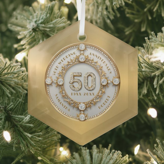 50th wedding anniversary glass tree decoration (Insitu)