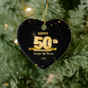 50th Wedding Anniversary Glitter Gold Custom Ceramic Tree Decoration