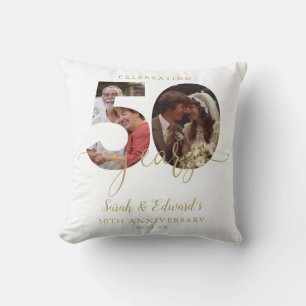 50th Wedding Anniversary Gold 2 Photo Cushion