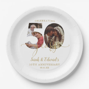 50th Wedding Anniversary Gold 2 Photo Paper Plate