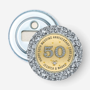 50th wedding anniversary gold and white diamonds bottle opener