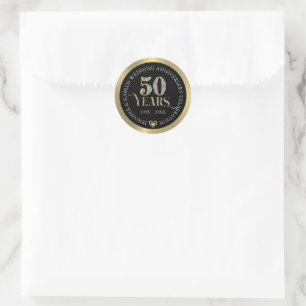 50th wedding Anniversary gold and white diamonds D Classic Round Sticker