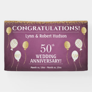 50th Wedding Anniversary Gold Balloons Banner