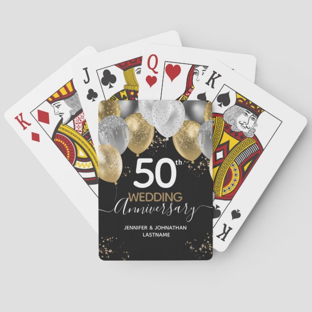 50th Wedding Anniversary Gold Balloons Playing Cards (Back)