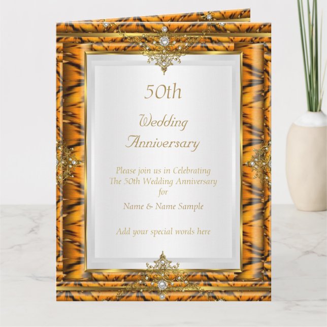 50th Wedding Anniversary Gold Bamboo White Pearl Thank You Card (Front)