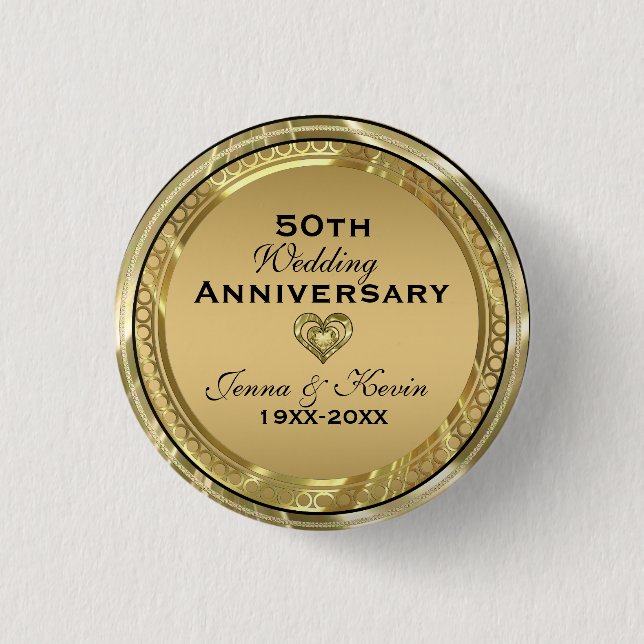 50th Wedding Anniversary Gold& Black 3 Cm Round Badge (Front)