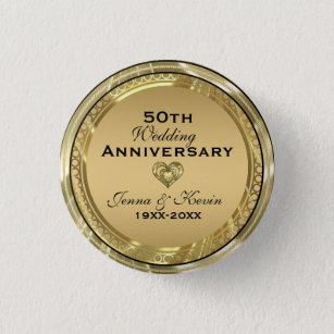 50th Wedding Anniversary Gold& Black 3 Cm Round Badge