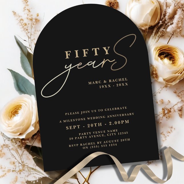 50th Wedding Anniversary Gold Black Arch Invitation (Creator Uploaded)