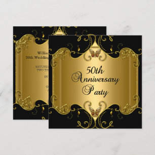 50th Wedding Anniversary Gold Black Butterfly Invitation