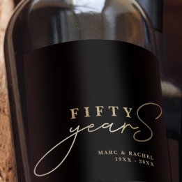 50th Wedding Anniversary Gold Black Gift Wine Label