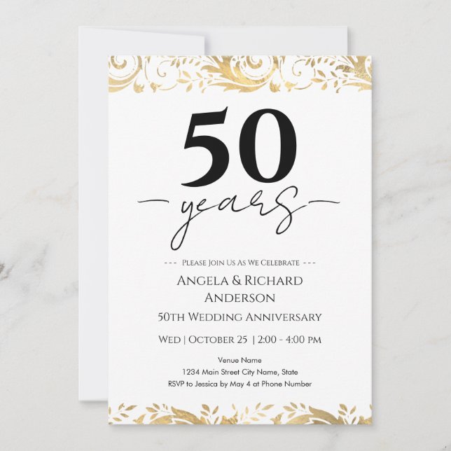50th Wedding Anniversary Gold Black Invitation (Front)