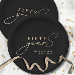 50th Wedding Anniversary Gold Black Paper Plate