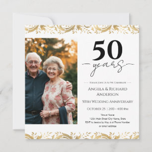 50th Wedding Anniversary Gold Black Photo Invitati Invitation
