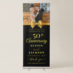 50th Wedding Anniversary Gold Black Photo Welcome Retractable Banner