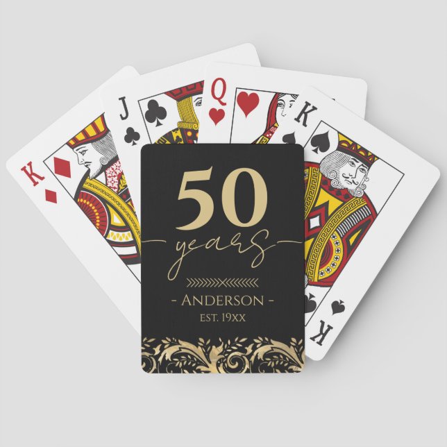 50th Wedding Anniversary Gold Black Playing Cards (Back)