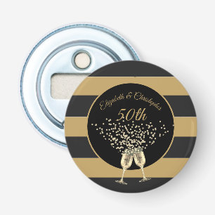 50th Wedding Anniversary Gold Black Stripe Elegant Bottle Opener