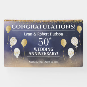 50th Wedding Anniversary, Gold, Blue, White Banner