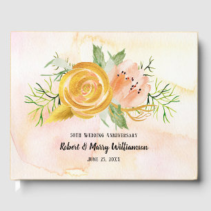 50th Wedding Anniversary Gold Blush Pink Floral Guest Book