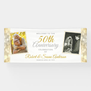 50th Wedding Anniversary Gold Bokeh Photo Welcome Banner