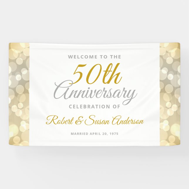 50th Wedding Anniversary Gold Bokeh Welcome Banner (Horizontal)