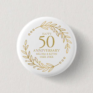 50th Wedding Anniversary Gold Botanicl Frame 3 Cm Round Badge