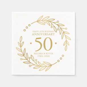50th Wedding Anniversary Gold Botanicl Frame Napkin