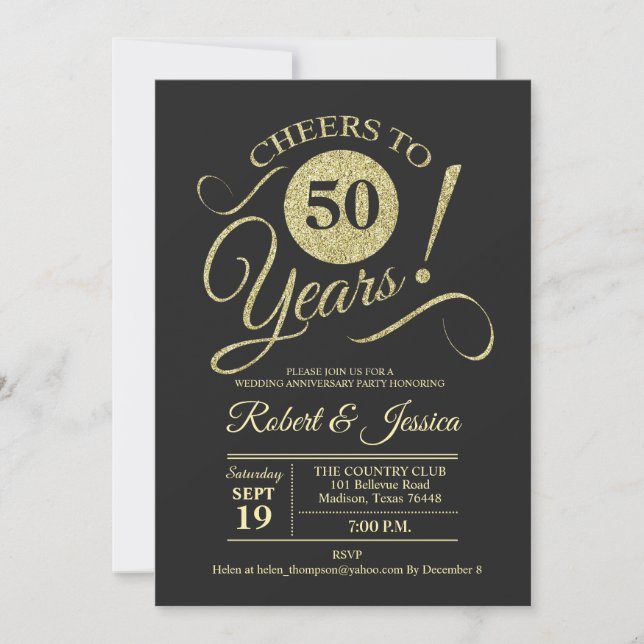 50th Wedding Anniversary Gold Chalkboard Pattern Invitation (Front)