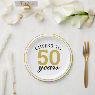 50th Wedding Anniversary Gold Cheers to 50 Years Paper Plate
