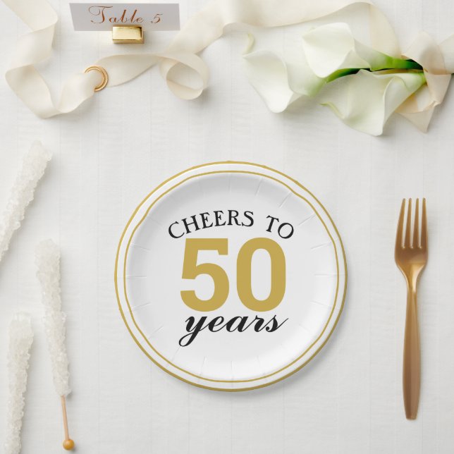50th Wedding Anniversary Gold Cheers to 50 Years Paper Plate (Wedding)