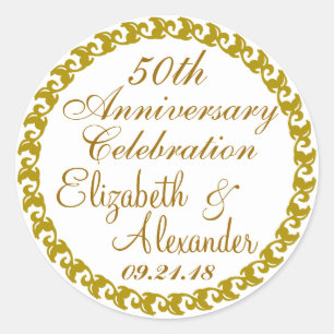 50th Wedding Anniversary-Gold Classic Round Sticker