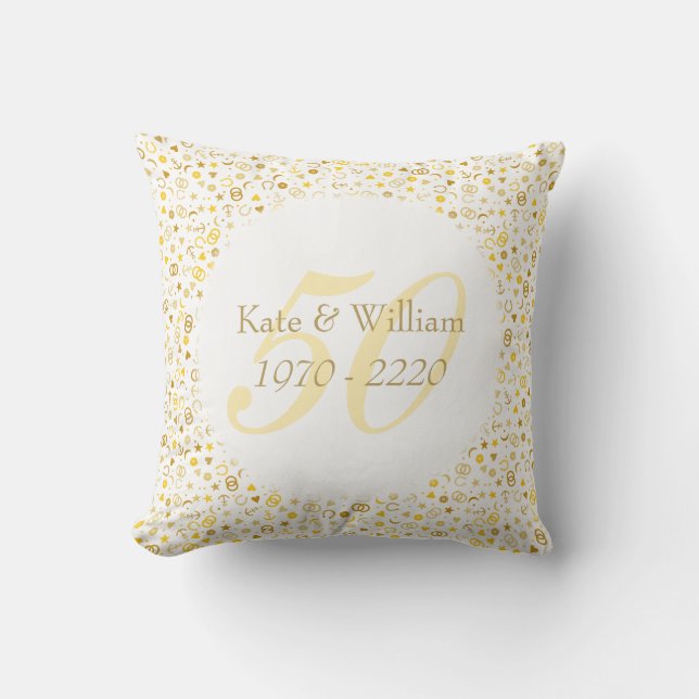50th Wedding Anniversary Gold Confetti Cushion (Front)