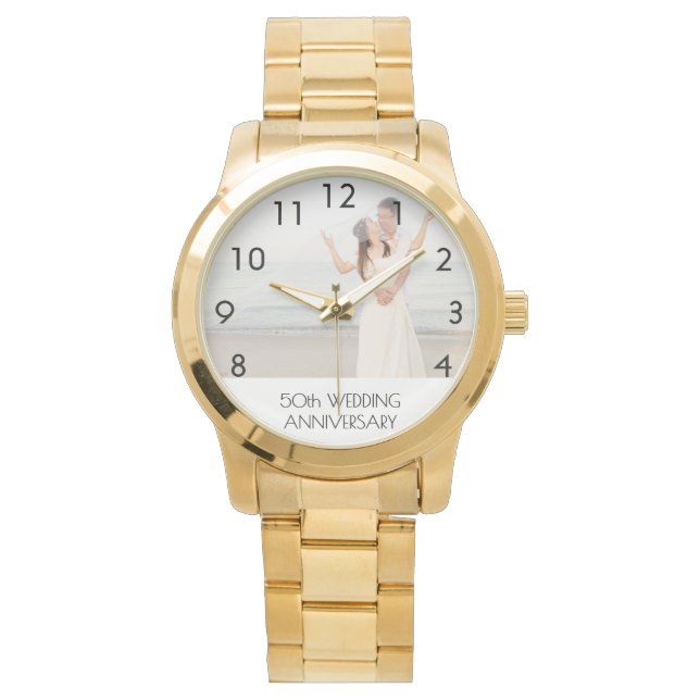 50th wedding anniversary gold couple photo watch (Front)