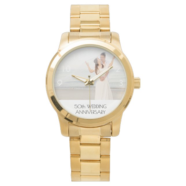 50th wedding anniversary gold couple photo watch (Front)