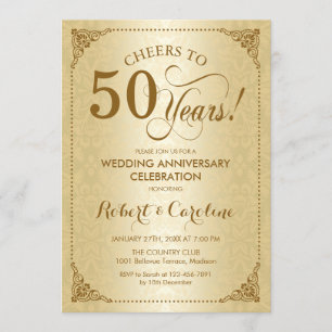 50th Wedding Anniversary - Gold Damask Invitation