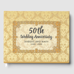 50th Wedding Anniversary Gold Damask Personalised Guest Book