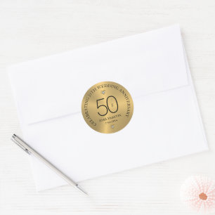 50th Wedding Anniversary & Gold Design Classic Round Sticker