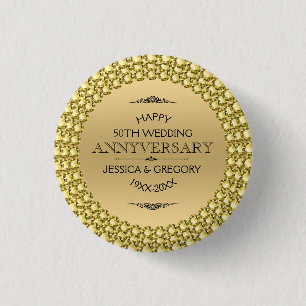 50th Wedding Anniversary Gold Diamonds 3 Cm Round Badge