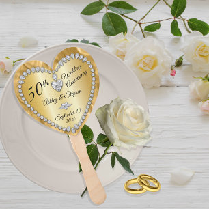 50th Wedding Anniversary Gold Diamonds Keepsake Hand Fan