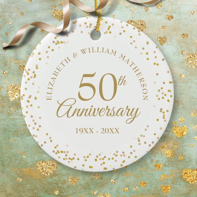 50th Wedding Anniversary Gold Dust Confetti Ceramic Tree Decoration (50th Wedding Anniversary Gold Dust Confetti Ceramic Ornament)