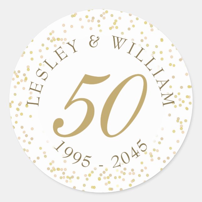 50th Wedding Anniversary Gold Dust Confetti Classic Round Sticker (Front)